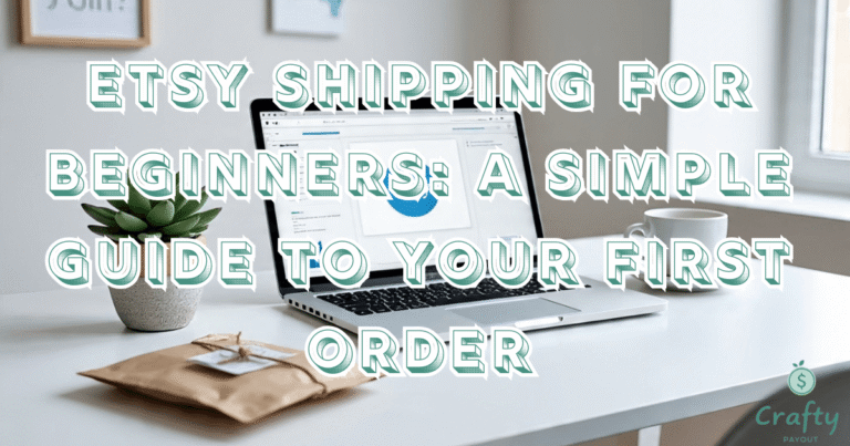 A clean and modern workspace photo. On a white desk, a laptop is open showing an Etsy shop dashboard. Next to the laptop, there is a cup of coffee, a small succulent plant in a ceramic pot, and a neatly packaged handmade product ready to be shipped. The image is bright, professional, and has a motivational, entrepreneurial feel. Photorealistic style. Explaining How to Start a Successful Etsy Shop