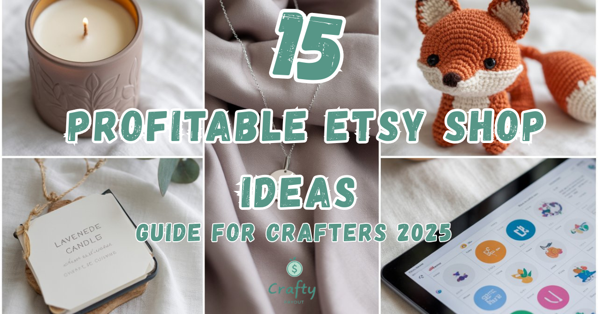 A collage of profitable Etsy shop ideas, including personalized jewelry, handmade candles, and digital planners, inspiring crafters to start a business.