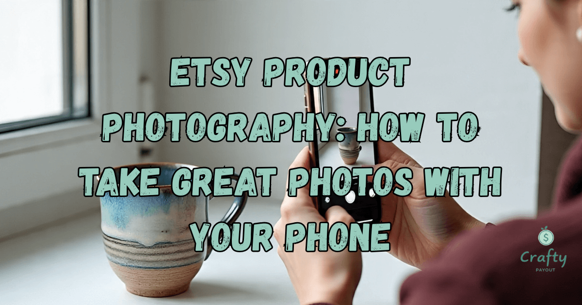 A person taking a photo of a handmade ceramic mug using their phone, demonstrating good Etsy product photography.