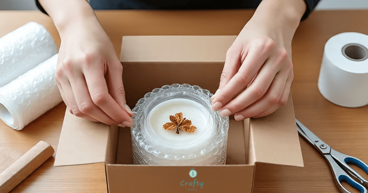 A person packing a product into a box, demonstrating the process of Etsy shipping for beginners.