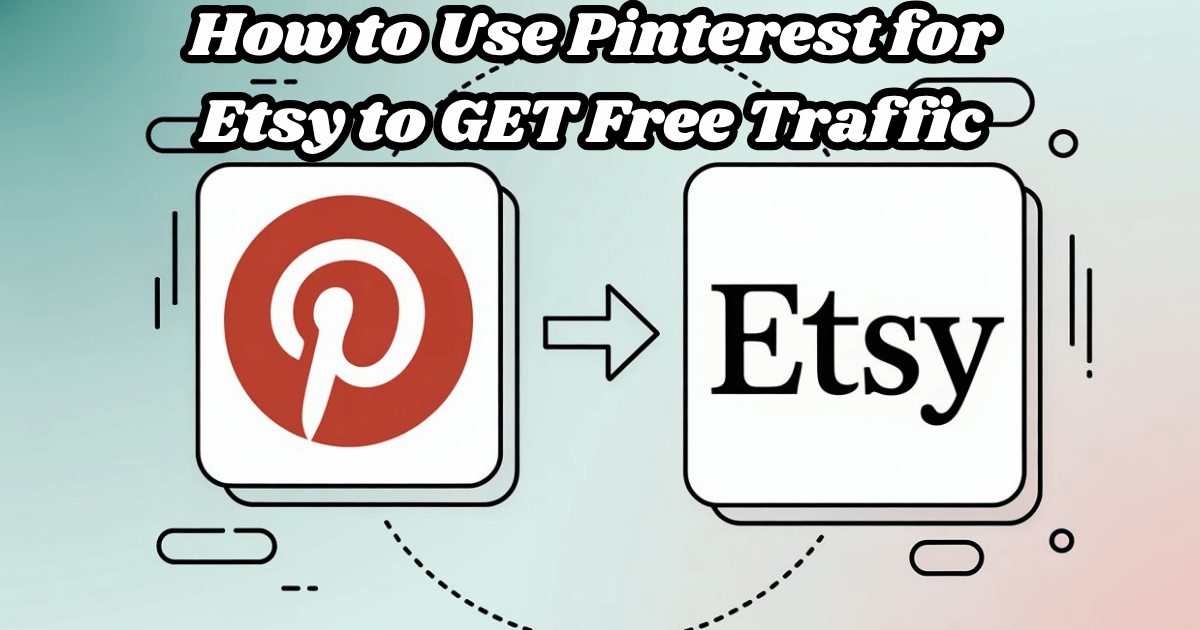 A clean graphic showing the Pinterest logo and the Etsy logo connected by a dotted line with an arrow, symbolizing the flow of traffic from Pinterest to Etsy.