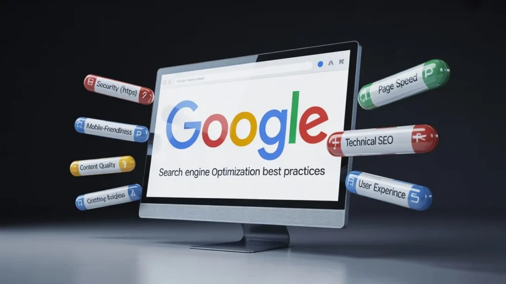 Visual representation of Google algorithm updates and ranking factors affecting search results